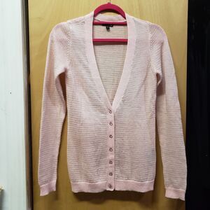 Women’s Express striped metallic barbie pink cardigan button closure sz Sm
